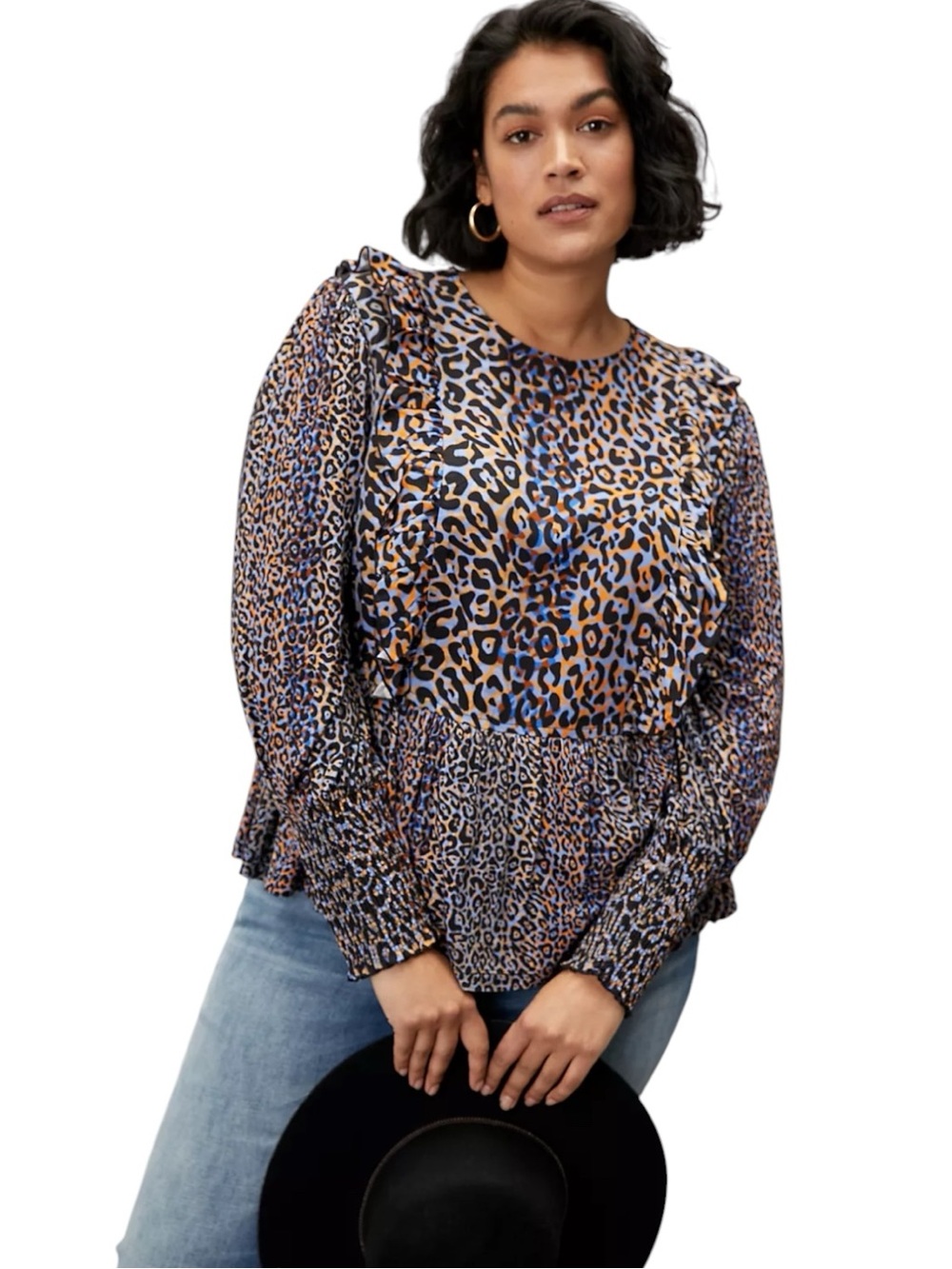 Anthropologie Bl^nk London Moira Leopard Print Ruffle Peplum Top XL NWOT
